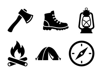 Obraz premium 6 Camping Silhouette Icons for Outdoor Adventure and Travel