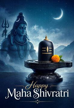 Maha Shivratri festival celebration with lord shiva and shivling in spiritual night scene