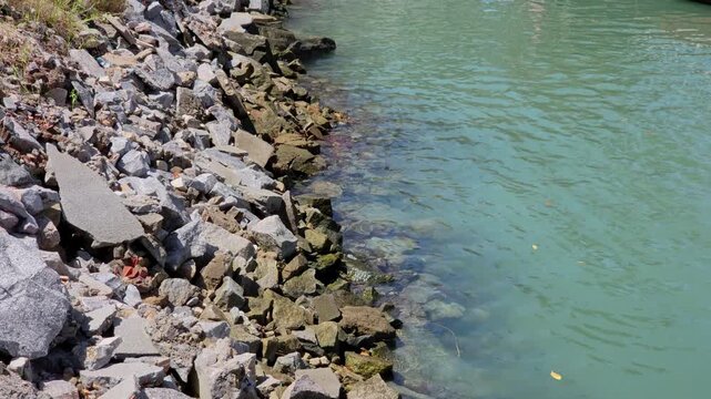 Rocky Shoreline Meeting Turquoise River Water, Cear&aacute; Brazil