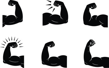 Obraz premium Set of muscular arm flex icons vector illustration