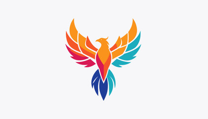 Naklejka premium Colorful stylized phoenix bird logo with outstretched wings.