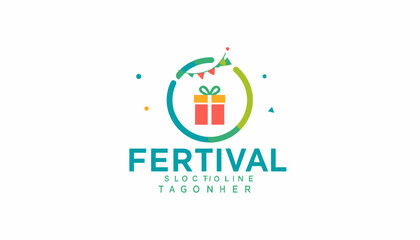 Fototapeta premium Fertival logo with gift box and festive elements.