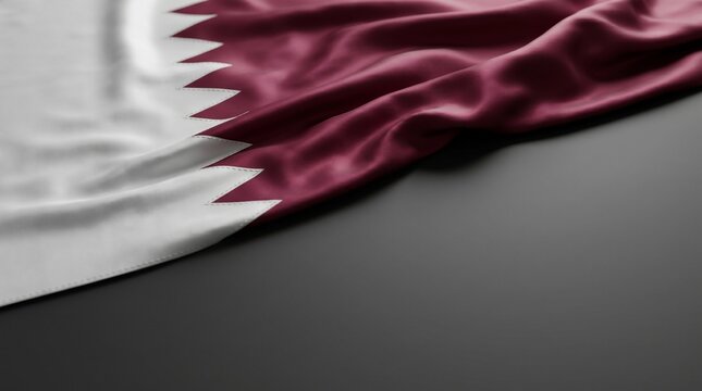 3D Flag of Qatar on dark gray background 