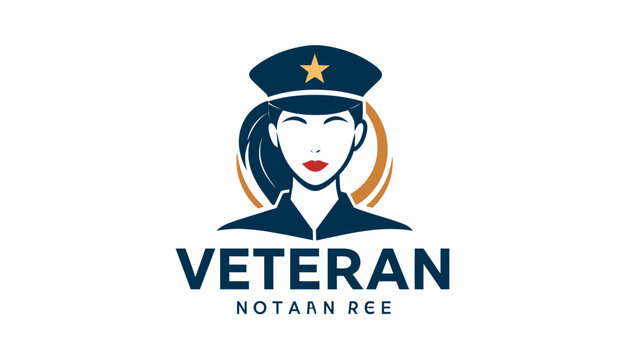 Veteran logo with woman in military uniform.