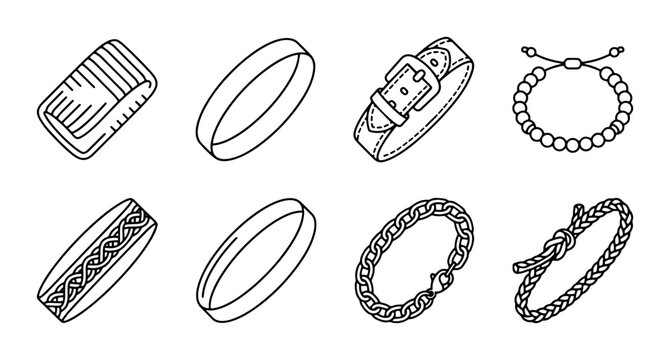 Jewelry Icons Set, Bracelet Collection, Accessory Graphics, Handcrafted Style Vector Elements