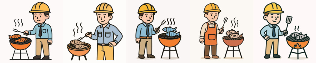 Vector set of an architect grilling fish © sarah16blakeyxh2
