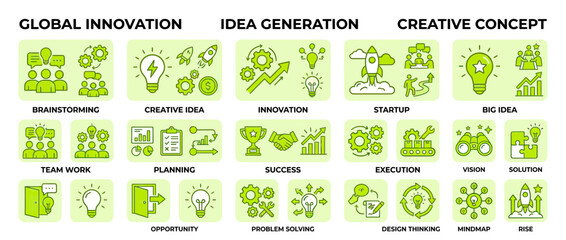 Business Innovation and Idea Generation Concepts: Icons for Startup, Teamwork, Success © afgan