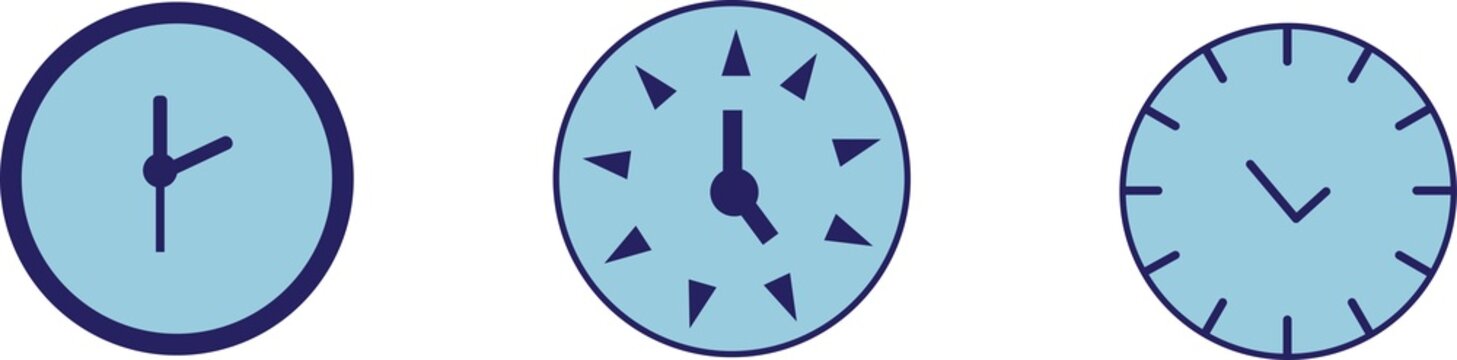 blue clock icon set ,minimal flat wall clock vector illustrations