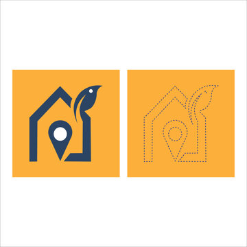 real estate agency logo ,home and leaf vector icon for branding