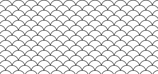 Scalloped semicircle pattern, fish scale vector design, geometric overlapping outlines, minimalist black white repeating grid texture for backgrounds © Ruman