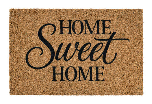Brown coir doormat with home sweet home text in elegant script font