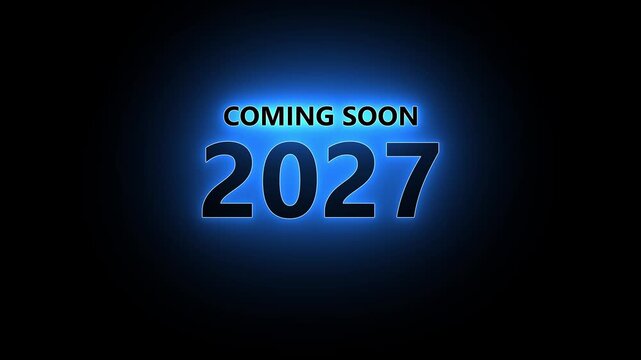 Coming soon 2027 text with blue neon glow effect year date announcement typography future year date announcement typography future