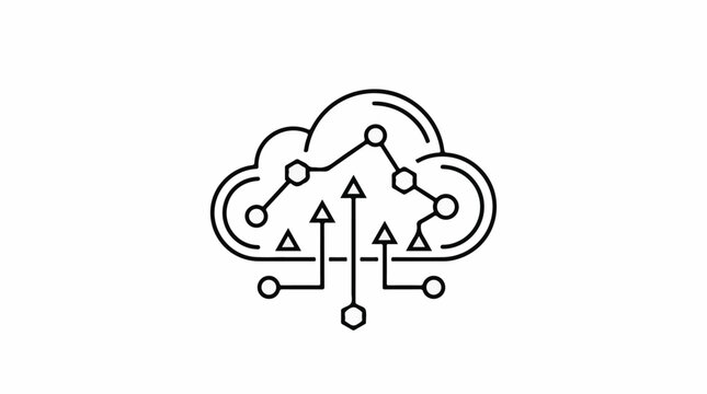 Abstract digital cloud network with arrows indicating data flow