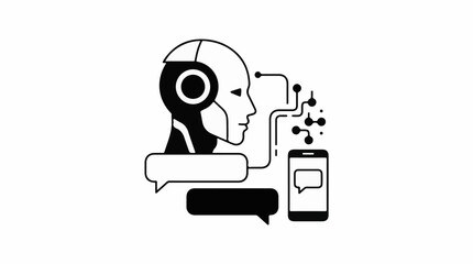 Naklejka premium Robot head communicating with mobile device and message bubbles