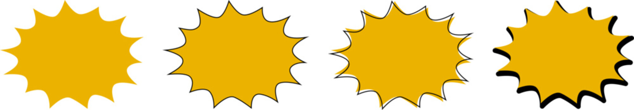 Yellow starburst badge shape bundle for sale discount promotion marketing and advertising banner vector illustration