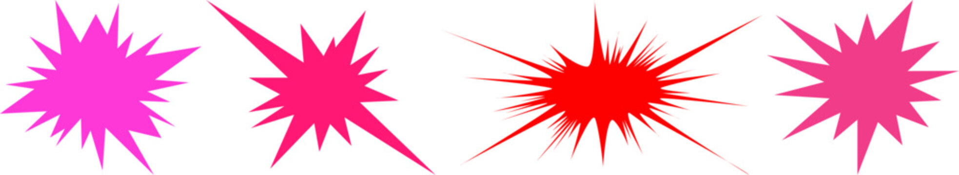 Red and pink starburst explosion badge shape bundle for sale discount promotion marketing and advertising vector