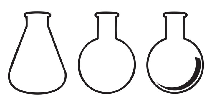 Various laboratory flasks outline simple shapes round bottom conical flask labware.