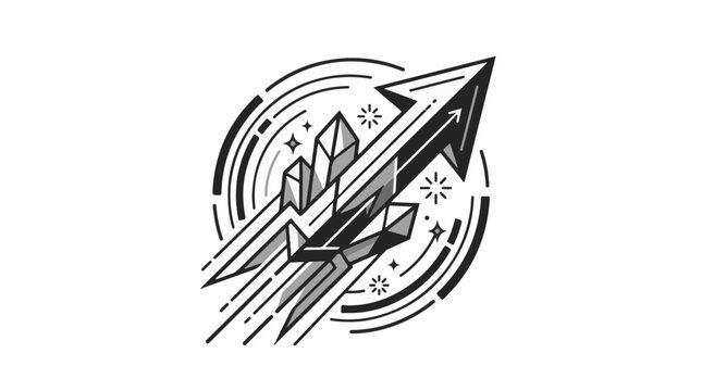 Upward arrow piercing crystalline shards within circular motion
