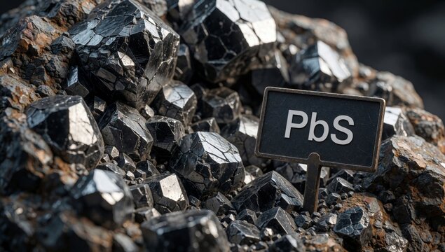 Close-up pile small irregularly shaped rocks black silver color appear made shiny material center there sign l