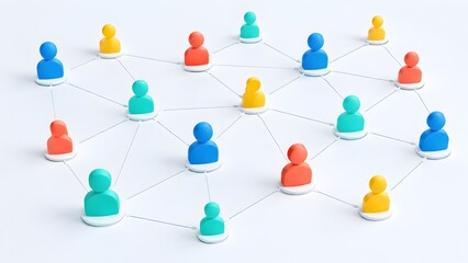 Fototapeta premium Diverse digital community connection concept with colorful 3D human figures linked in social network