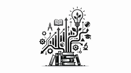 Obraz premium Stack of books with ascending graph and idea bulb