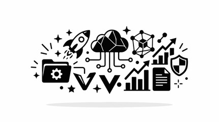 Fototapeta premium Collection of icons representing technology growth and security