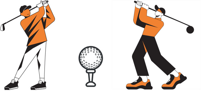 Golf Player Swing and Ball on Tee Vector Clipart Set
