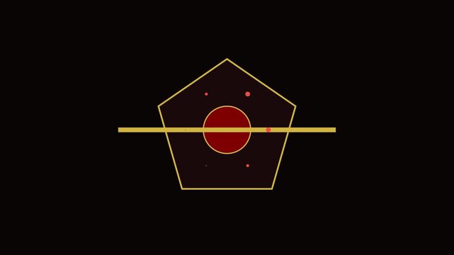 Minimalist pentagonal geometric motion with pulsing red center and floating particles animation 4k abstract