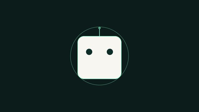 Minimalist robot head animation with rotating circular interface for technology and artificial intelligence concepts 4k
