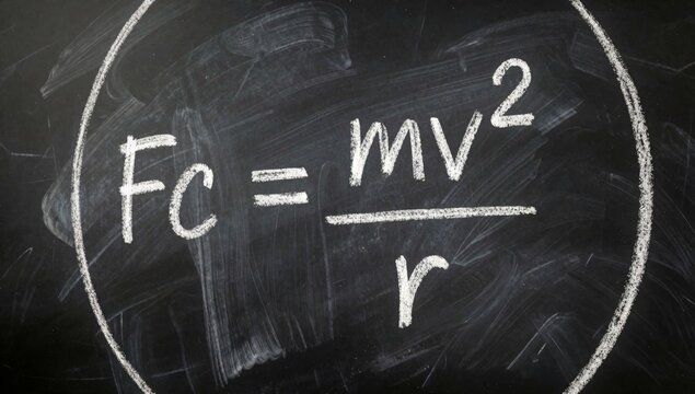 Blackboard white chalk drawing center there circle drawn equation mv2 written simple hand-drawn style centered