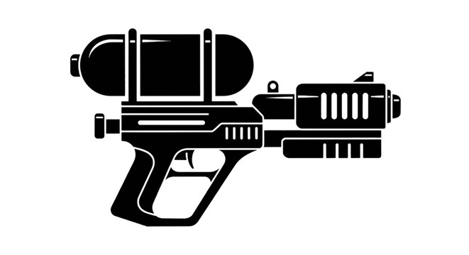Vector illustration of black silhouette of a water gun toy on a transparent background