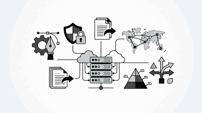 Digital network icons data security global connectivity and decision trees