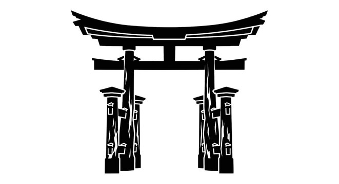 Vector illustration of traditional japanese torii gate silhouette icon on a transparent background