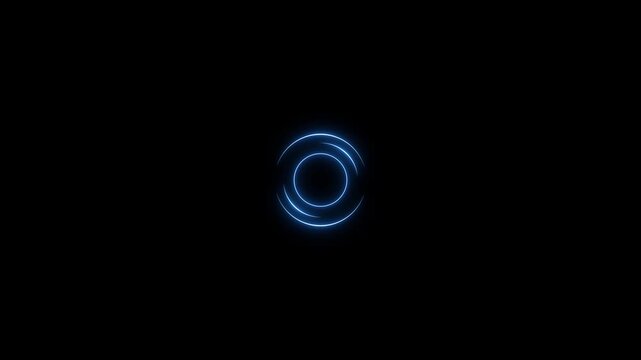 Neon blue glowing circular loading animation loop on black background, spinner circle