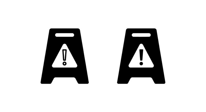 Vector illustration of wet floor sign icon set, caution sign for slippery surfaces on a transparent background