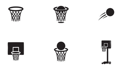 Collection of basketball hoop and ball icons showing score action for sport graphic design projects. © Mohammad