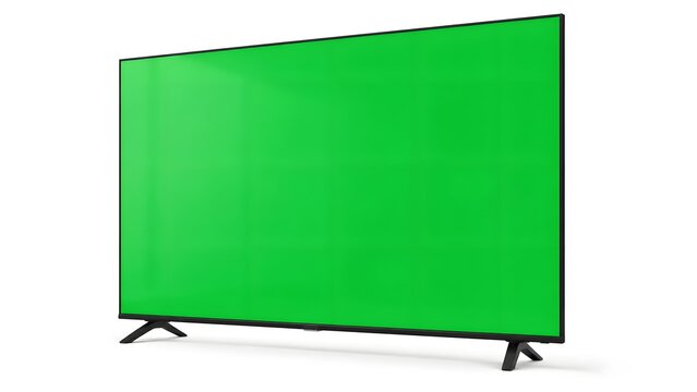 Green Screen Television Standing on White Background