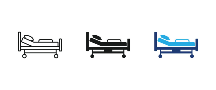 Medical hospital bed icon, clinic, Intensive care unit symbol, recovery, Sick patient ward graphics, Healthcare elements, Vector illustration