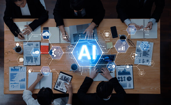 A concept of a comprehensive AI business suite. This integrated platform provides tools for all business needs, including e-commerce, marketing, cloud operations, and data security. Fermion