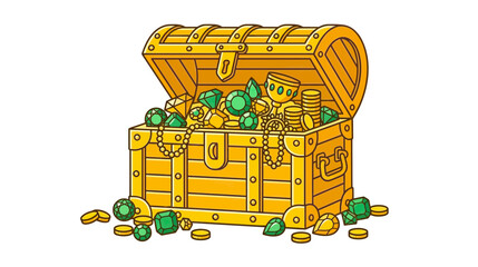 Treasure Chest Overflowing with Gold Coins and Emeralds © budi