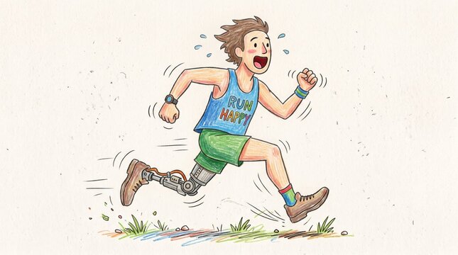Young boy running with prosthetic legs illustration prosthetic disability inclusive illustration exercise movement