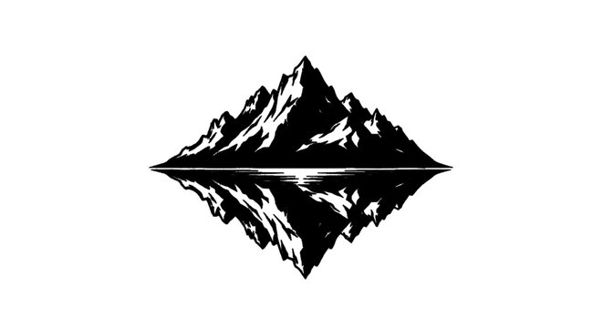 Minimal black silhouette icon, simple flat vector, bold black shape, no gradients, no shading black and white mountain reflection in water on a, flat icon style
