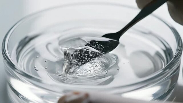 Extreme Macro View Of Clear Veterinary Gel Sample Manipulated With Spatula For Healthcare And Pet Care Applications