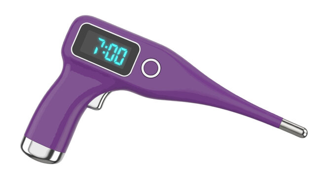Vector illustration of purple digital thermometer with a display screen showing 700 on a transparent background