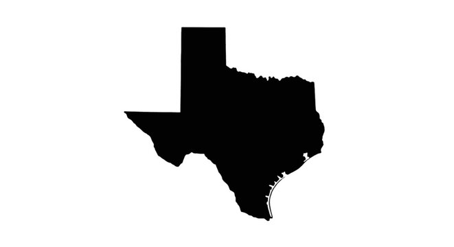Vector illustration of black silhouette map of texas state on a transparent background