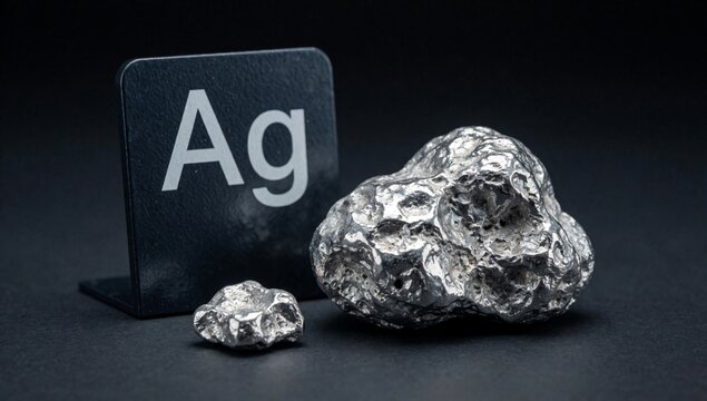 Black square-shaped object word written white capital letters next there small piece silver-colored rock rough