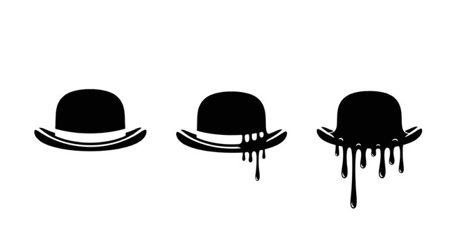 Vector illustration of set of three bowler hats with dripping paint effect on a transparent background