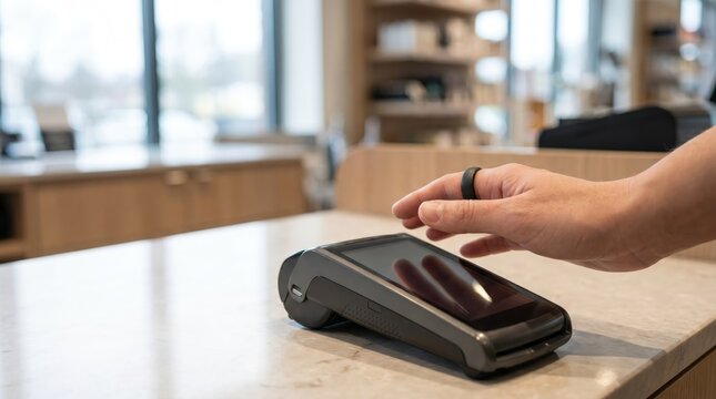 Hand hovers above contactless payment terminal