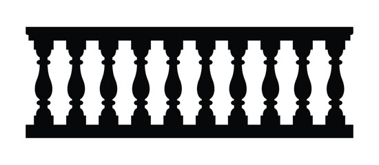 Obraz premium Balustrade Silhouette: A graphic silhouette of a classic balustrade railing, featuring a repeating pattern of ornamental balusters and a smooth top rail, rendered in a bold black form.