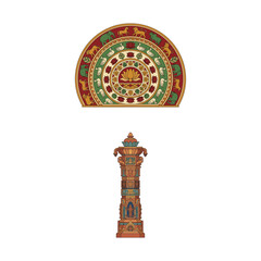 Obraz premium Traditional Sinhalese Sandakada Pahana And Carved Stone Pillar Architectural Elements Illustration